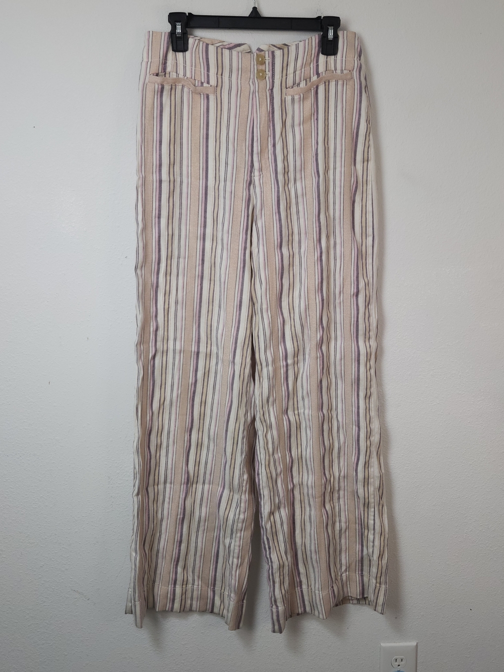 Anthropologie Maeve Striped Linen-Blend Chinos in Cream, Tan & Mauve Size US 10